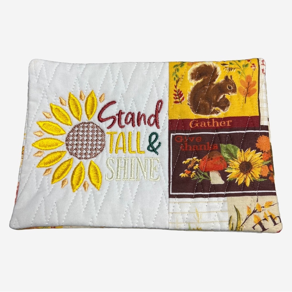 Hand Crafted Mug Rug Coaster Embroidered Cotton Fabric Padded Absorbs Liquid - Picture 4 of 5